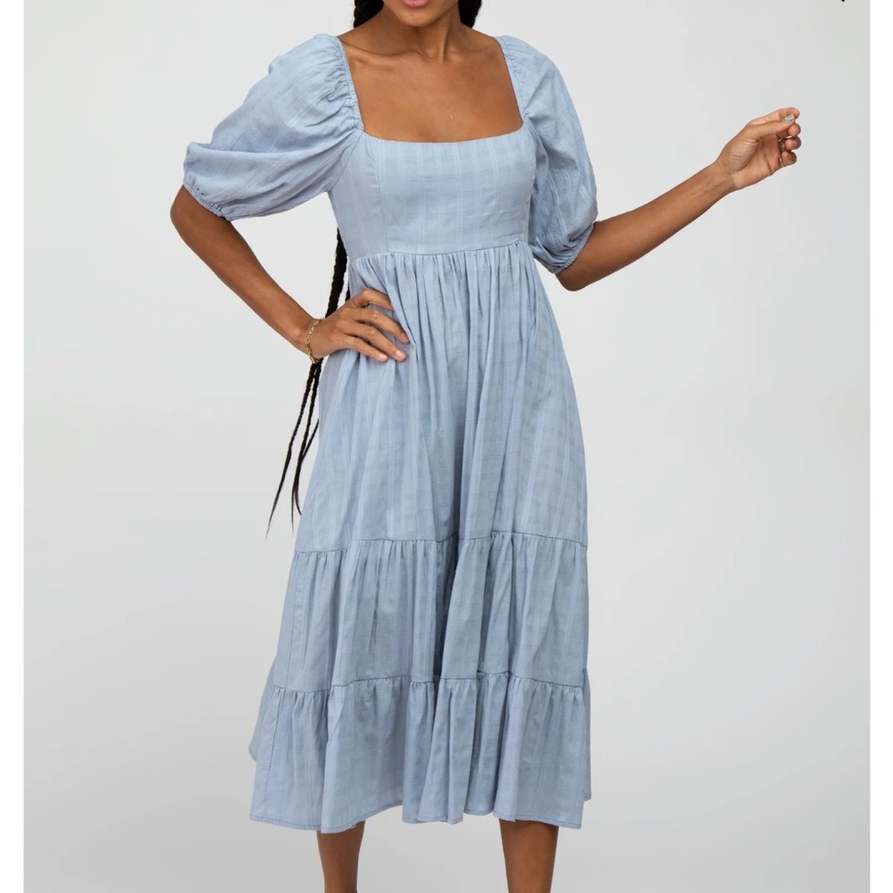 NWT Blue Plaid Square Neck Midi Dress